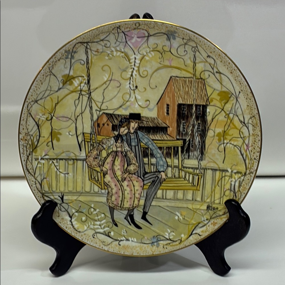 Anna Perenna Plate by P. Buckley Moss Family Life Silhouette Amish LEISURE TIME